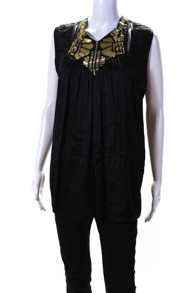 Givenchy Womens Black Silk Embellished V-Neck Sleeveless Blouse Top Size 40
