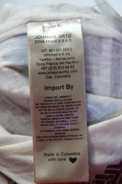 Johanna Ortiz Womens Cream Cotton Printed V-Neck Sleeveless Shift Dress Size 2