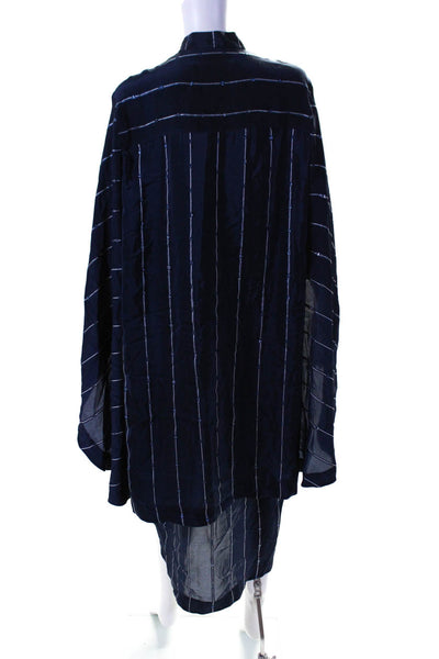 Lanvin Womens Navy Blue Henley Neck Striped Short Sleeve A-Line Dress Size 42