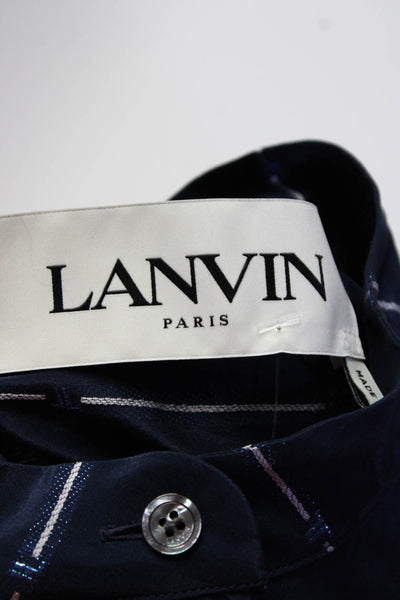 Lanvin Womens Navy Blue Henley Neck Striped Short Sleeve A-Line Dress Size 42