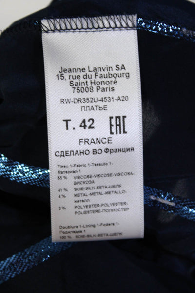 Lanvin Womens Navy Blue Henley Neck Striped Short Sleeve A-Line Dress Size 42