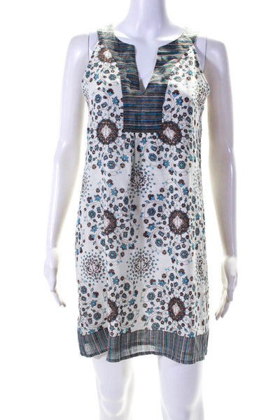 Lolita Jaca Womens White Printed Cotton V-Neck Sleeveless Mini Dress Size S