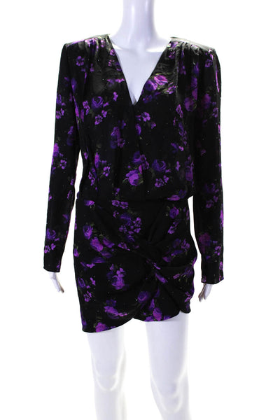 Magda Butrym Womens Black Purple Floral Print Open Back Silk Mini Dress Size 36