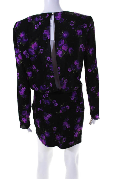 Magda Butrym Womens Black Purple Floral Print Open Back Silk Mini Dress Size 36