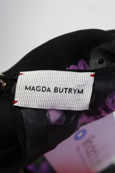 Magda Butrym Womens Black Purple Floral Print Open Back Silk Mini Dress Size 36