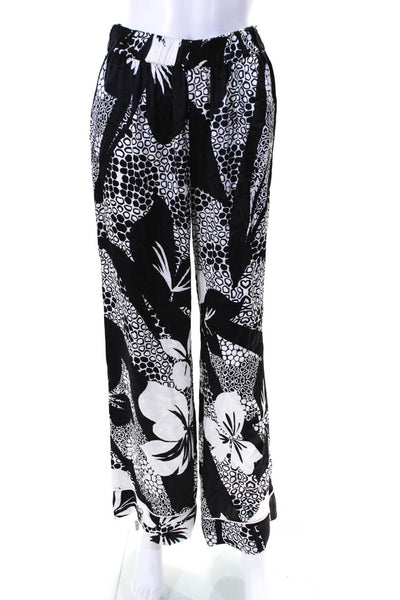 Marie France Van Damme Womens Wide Leg Abstract Silk Pants Black White Size 2