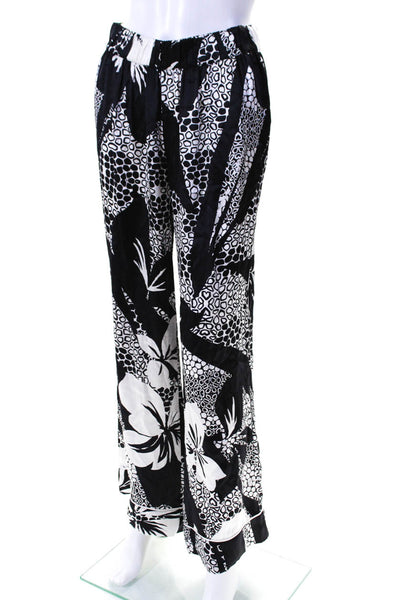 Marie France Van Damme Womens Wide Leg Abstract Silk Pants Black White Size 2