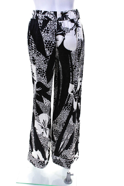 Marie France Van Damme Womens Wide Leg Abstract Silk Pants Black White Size 2