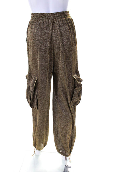 Oseree Womens High Rise Drawstring Metallic Knit Pants Brown Size Small