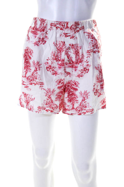 Cara Cara Womens Tree Printed Cropped Shirt Shorts Set White Red Medium