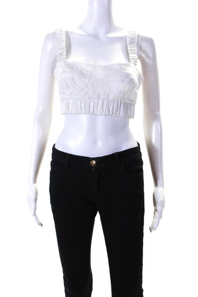 Silvia Tcherassi Womens Back Zip Sleeveless Square Neck Crop Top White Medium