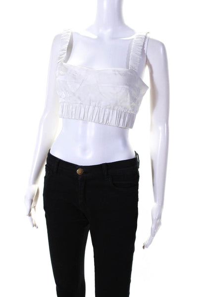 Silvia Tcherassi Womens Back Zip Sleeveless Square Neck Crop Top White Medium