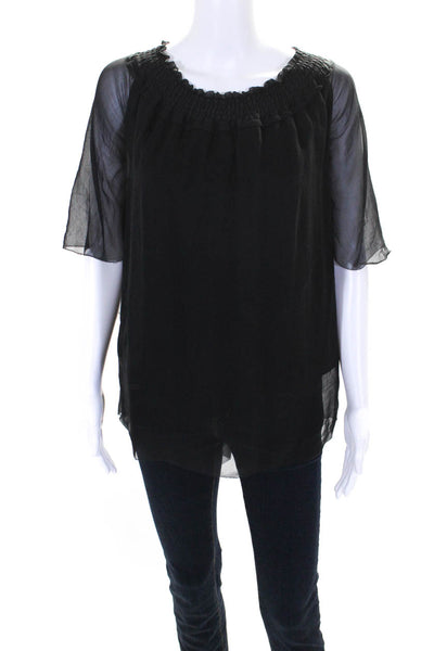 Elie Tahari Womens Silk Short Sleeve Off The Shoulder Blouse Top Black Size XL