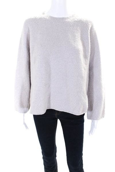 Vince Womens Wool Round Neck Long Sleeve Pullover Sweater Top Beige Size L