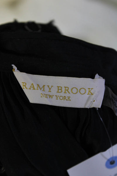 Ramy Brook Womens Black Silk Blend Grommet V-Neck Long Sleeve Blouse Top Size S