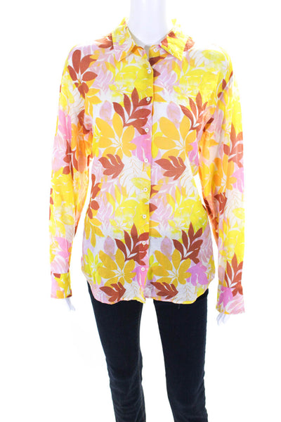 Xirena Womens Yellow Cotton Floral Long Sleeve Button Down Blouse Top Size S