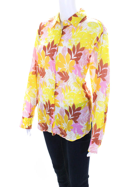 Xirena Womens Yellow Cotton Floral Long Sleeve Button Down Blouse Top Size S