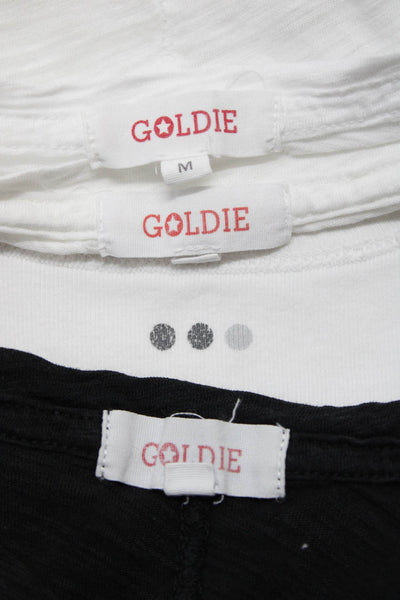 Goldie 3 Dots Womens White Crew Neck Cotton Long Sleeve Top Size L M Lot 4