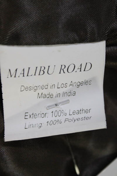 Malibu Road Womens Leather Woven Detail Biker Jacket Brown Size Large