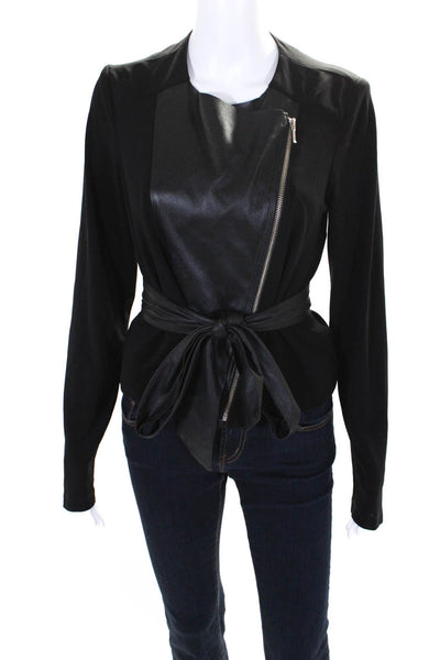 Iris Setlakwe Womens Leather Contrast Cropped Light Jacket Black Size Large