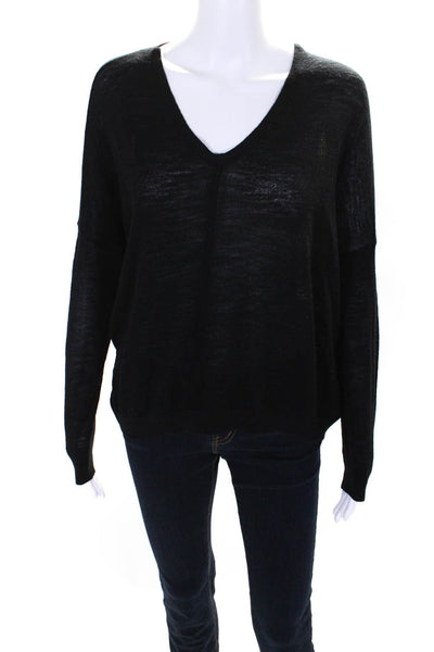 Inhabit Womens Long Sleeves V Neck Sweater Black Wool Blend Size Medium