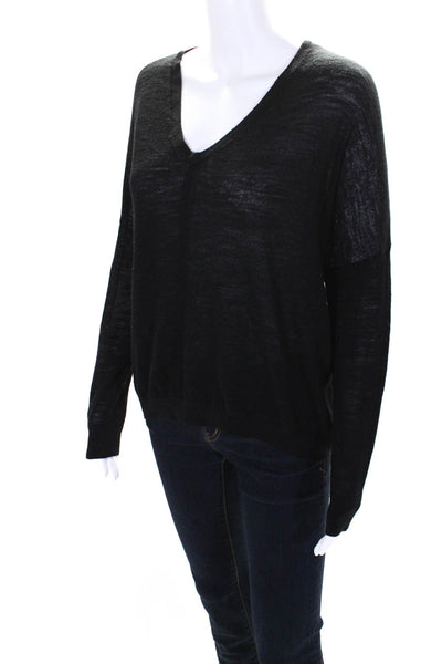 Inhabit Womens Long Sleeves V Neck Sweater Black Wool Blend Size Medium