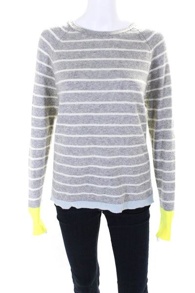 Autumn Cashmere Womens Striped Crew Neck Sweater Gray Yellow Size Large