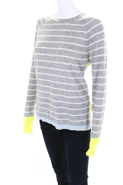 Autumn Cashmere Womens Striped Crew Neck Sweater Gray Yellow Size Large