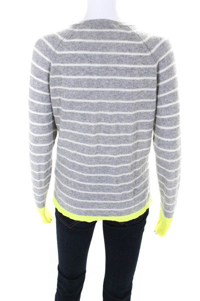 Autumn Cashmere Womens Striped Crew Neck Sweater Gray Yellow Size Large