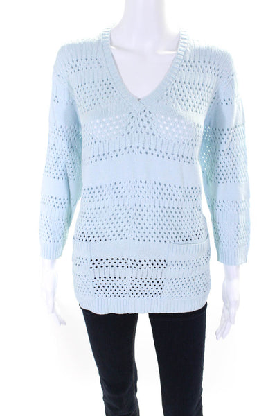 Ball Of Cotton Womens Knit Long Sleeves V Neck Sweater Sky Blue Size Medium