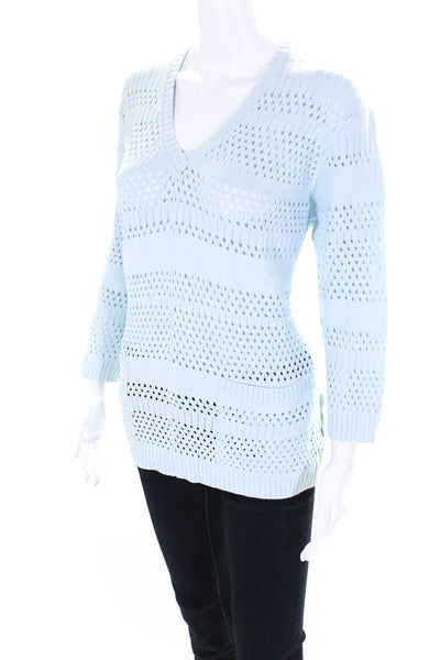 Ball Of Cotton Womens Knit Long Sleeves V Neck Sweater Sky Blue Size Medium