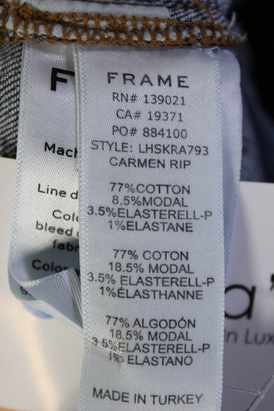 Frame Womens High Rise Skinny Leg Carmen Ripped Jeans Black Cotton Size 27