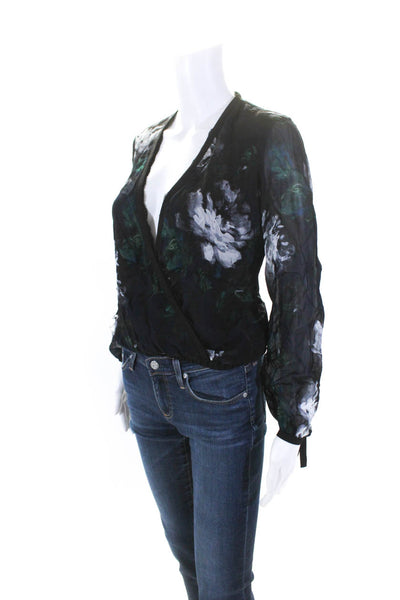 Patrizia Pepe Womens Black Floral Print V-neck Long Sleeve Blouse Top Size 38