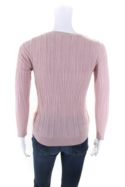 7 For All Mankind Womens Pink V-Neck Ribbed Long Sleeve Blouse Top Size XS