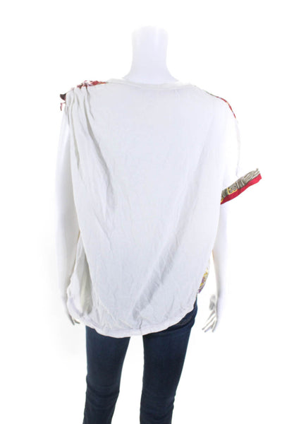 Shirtaporter Womens Short Sleeve Mixed Media Printed Shirt White Red Size Small