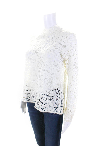 Alexis Womens Long Sleeve Crew Neck Open Back Lace Top White Size Small