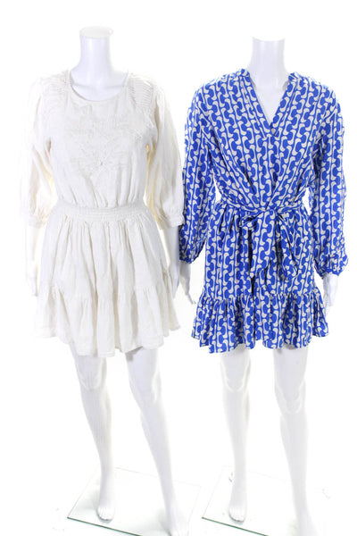 Zara Womens Abstract V-Neck Bishop Long Sleeve Midi Dresses Blue Size XS Lot 2