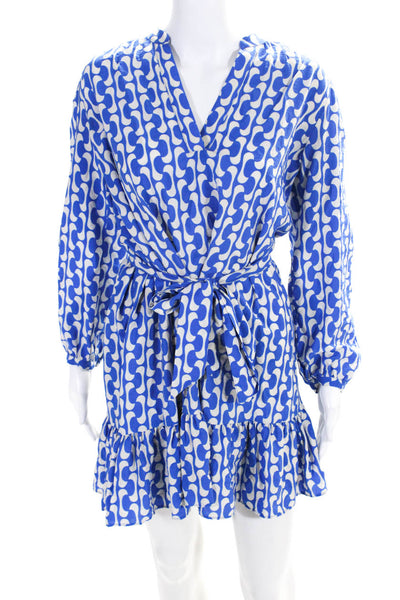 Zara Womens Abstract V-Neck Bishop Long Sleeve Midi Dresses Blue Size XS Lot 2