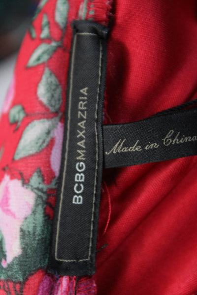 BCBG Max Azria Womens Floral Flounce Sleeve Backless Mini Dress Pink Size S