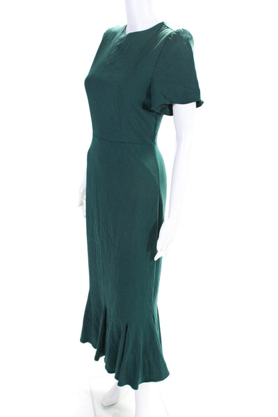 OPT Womens Round Neck Pleated Hem Mid-Calf Short Sleeve Dress Green Size XS