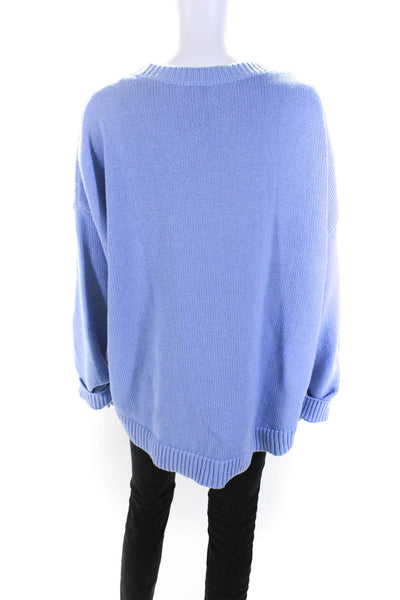 Tory Sport Womens Blue Cashmere Applique Crew Neck Pullover Sweater Top Size M