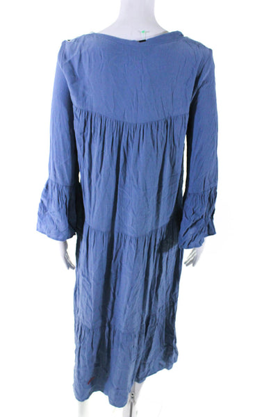 Y.A.S Womens 3/4 Bell Sleeve Crew Neck Tiered Midi Dress Light Blue Size XS