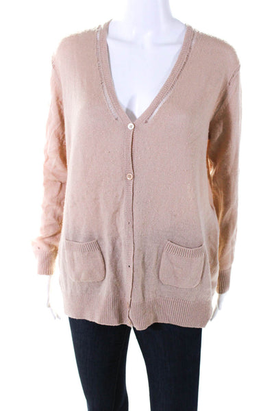 Athe Vanessa Bruno Womens Button Up V Neck Cardigan Sweater Beige Size 1