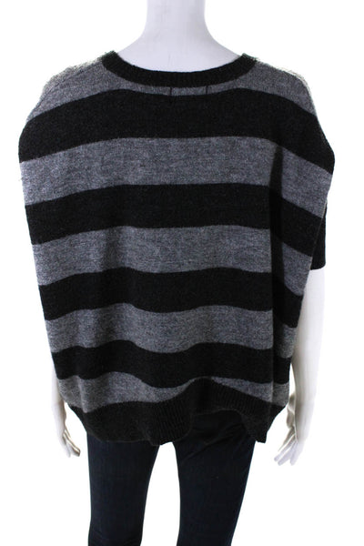 Cynthia Rowley Womens Oversize Stripe V Neck Sweater Black Gray Size Small