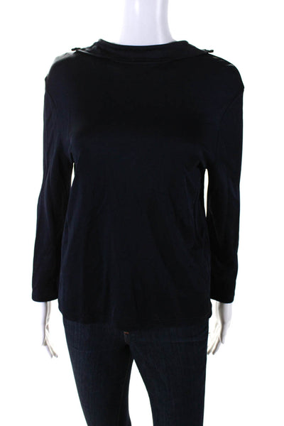 Cedric Charlier Womens Long Sleeve Knit Satin Turtleneck Top Navy Blue Size 10