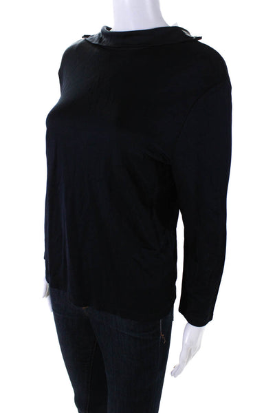 Cedric Charlier Womens Long Sleeve Knit Satin Turtleneck Top Navy Blue Size 10