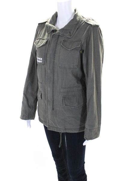 Alpha Industries Inc Womens Full Zipper Cargo Jacket Green Cotton Size Small