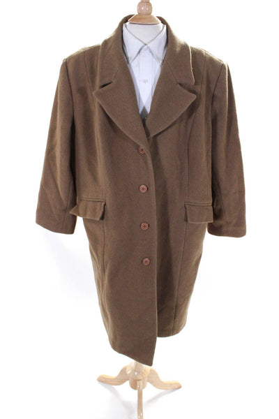 Jessica London Mens Long Sleeves Button Down Coat Brown Wool Size Small