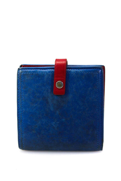 Bottega Veneta Womens Leather Button Closure Mini Wallet Blue Red