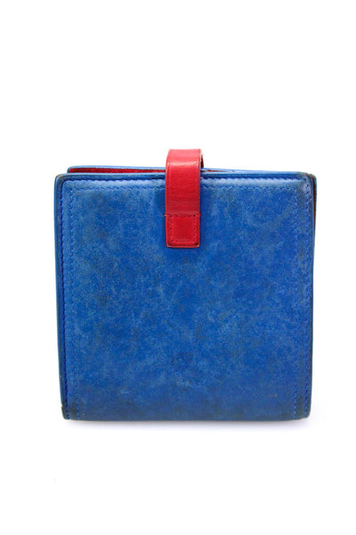 Bottega Veneta Womens Leather Button Closure Mini Wallet Blue Red